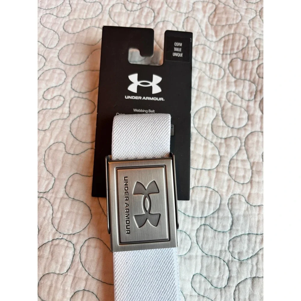 Under Armour Mens Golf Webbing Belt White Silver Cut-to-Fit